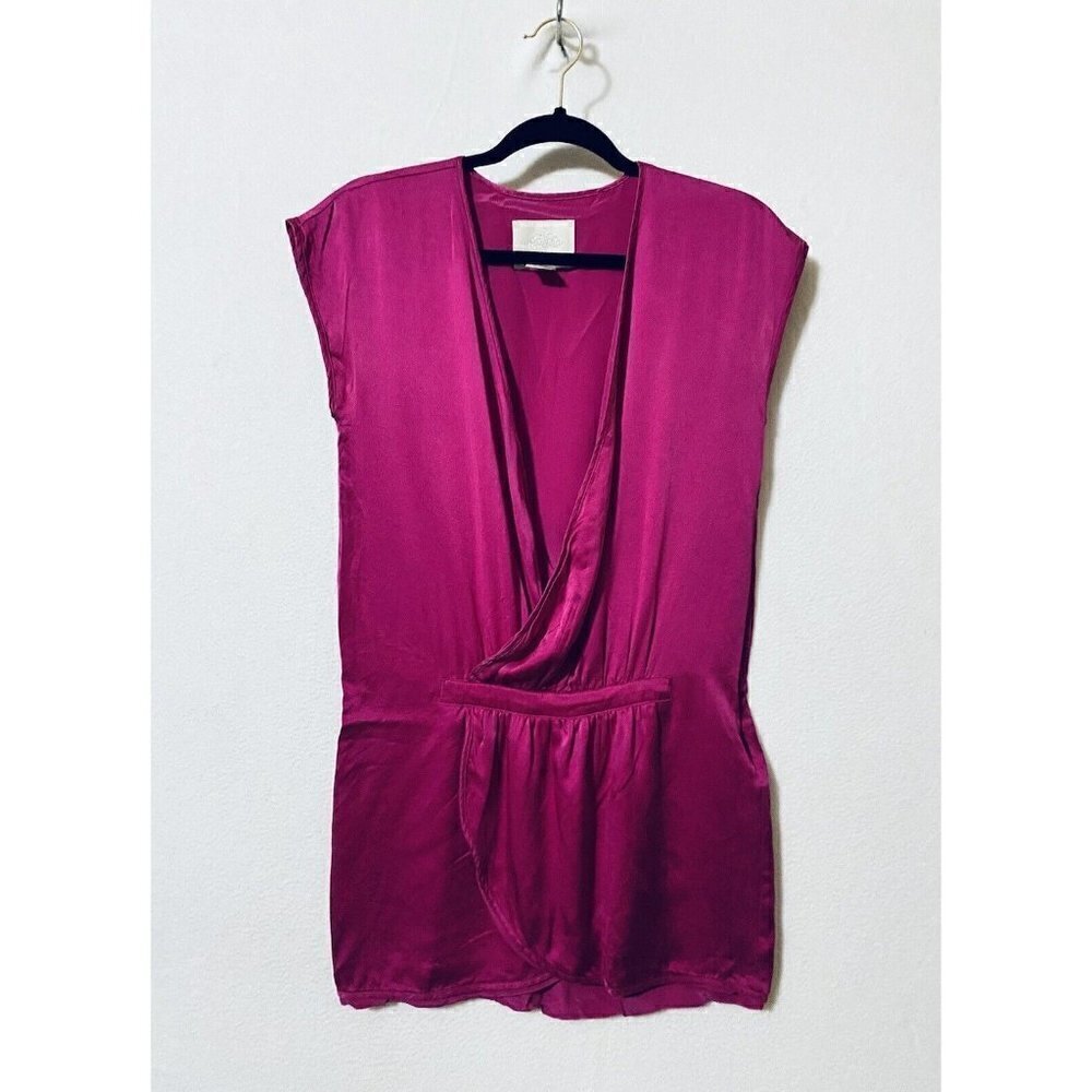 Madison Marcus Womens XS Cap Sleeve Faux Wrap Silk Dress Deep V Neck Pink Boho